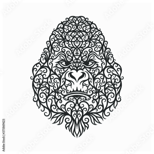 hand drawn gorilla illustration with dayak ornament (ID: 375869623)