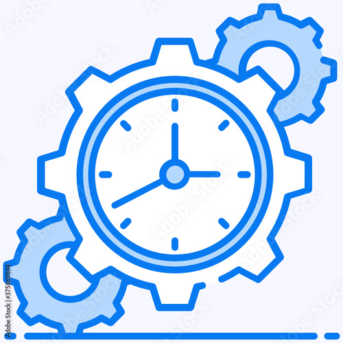  Gears with clock, style of time management icon 