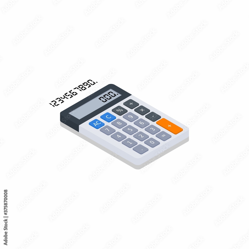 Calculator and Digital number right view Shadow icon vector isometric. Calculator and Digital number right view Shadow icon vector isometric.