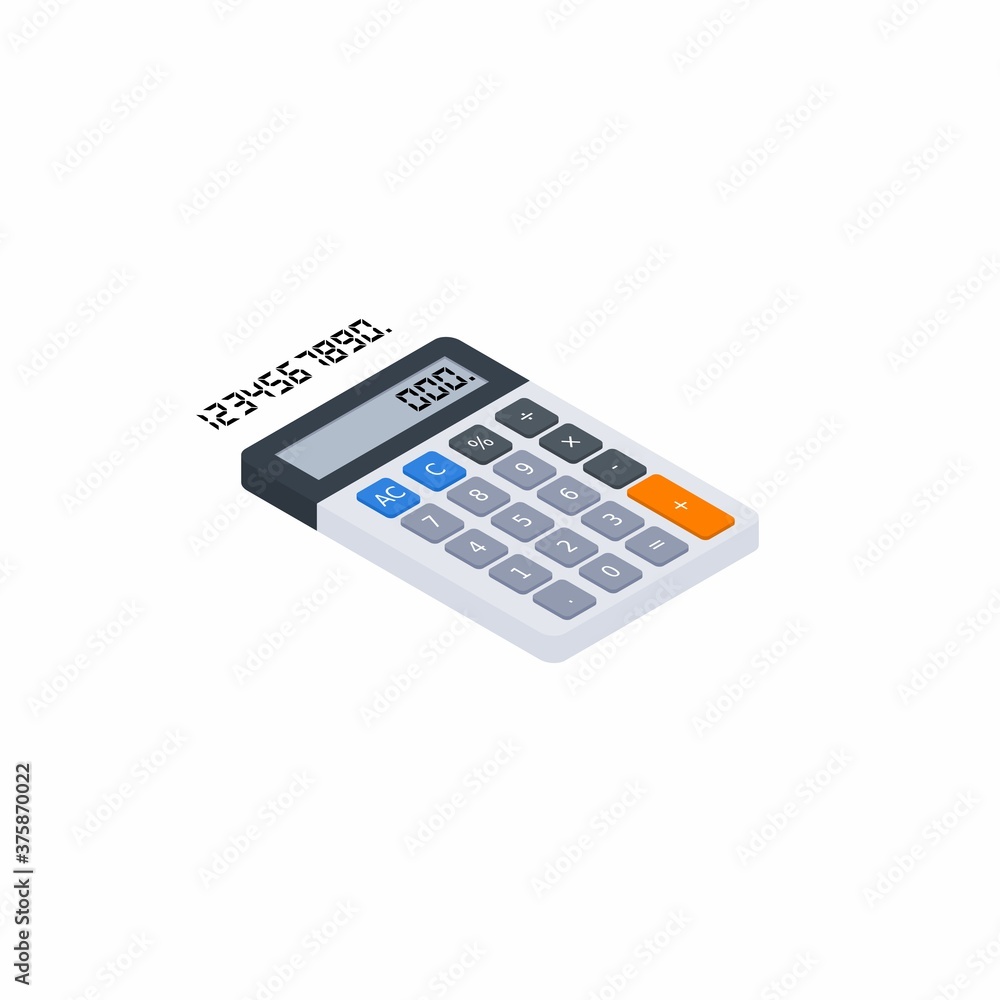 Calculator and Digital number right view White Background icon vector isometric. Calculator and Digital number right view White Background icon vector isometric.