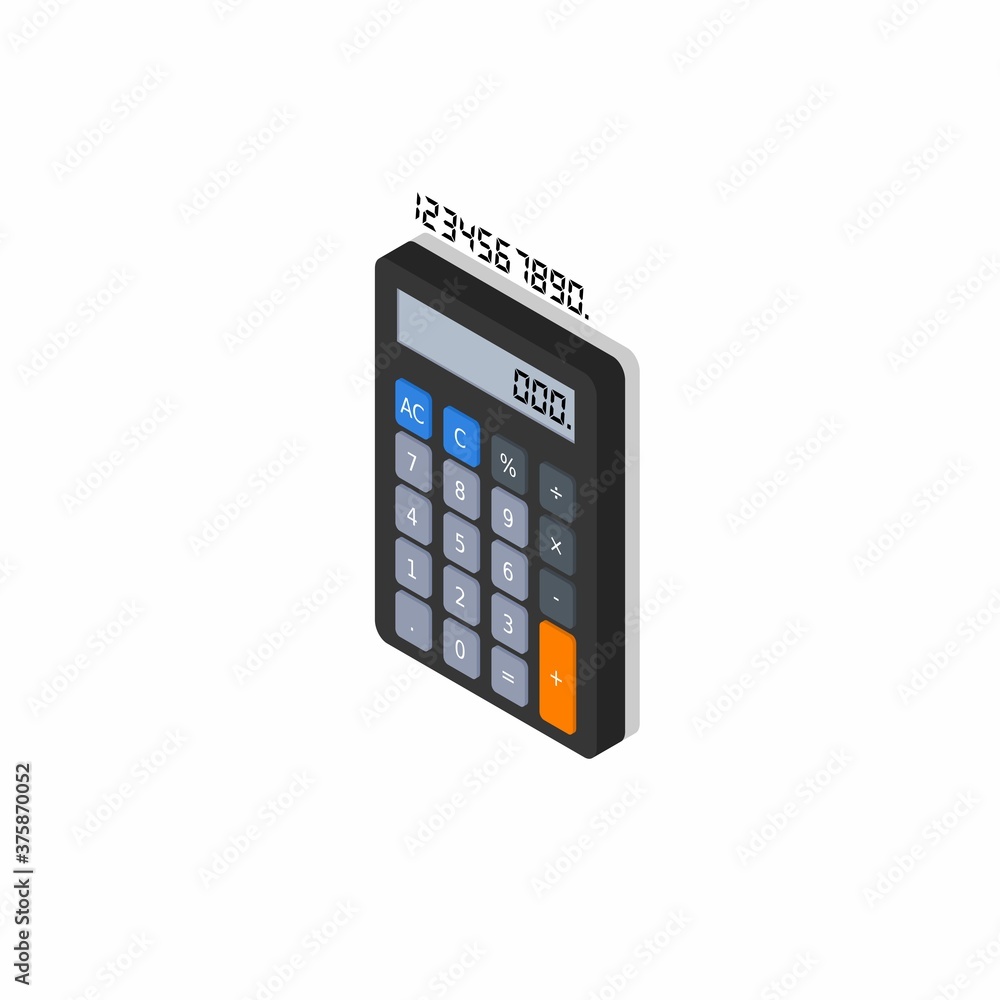 Calculator and Digital number left view Shadow icon vector isometric. Calculator and Digital number left view Shadow icon vector isometric.