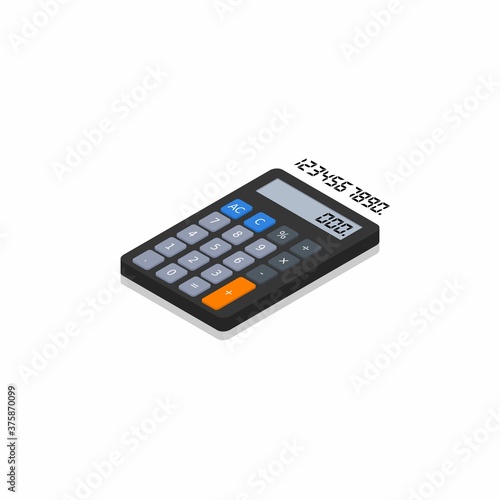 Calculator and Digital number left view Shadow icon vector isometric.