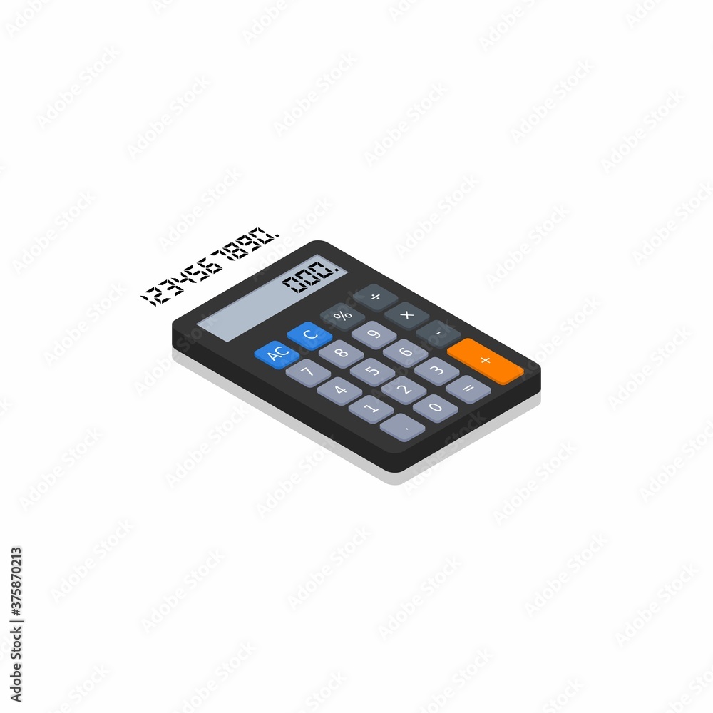 Calculator and Digital number right view Shadow icon vector isometric. Calculator and Digital number right view Shadow icon vector isometric.