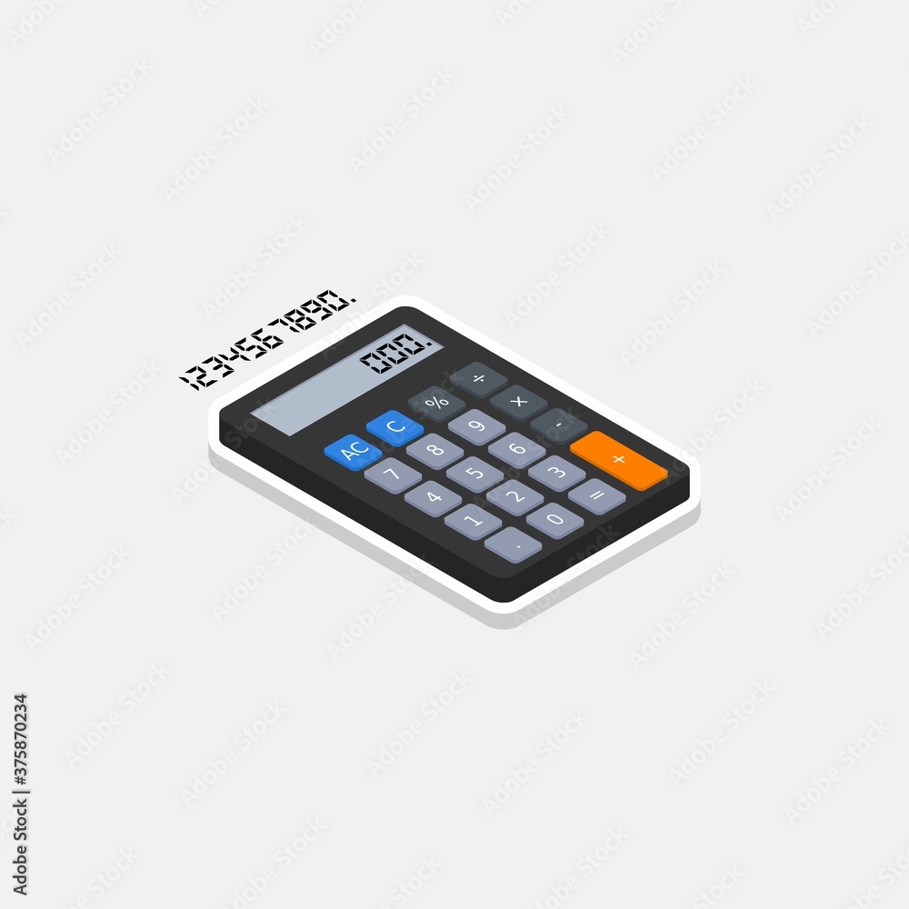 Calculator and Digital number right view White Stroke and Shadow icon vector isometric. Calculator and Digital number right view White Stroke and Shadow icon vector isometric.