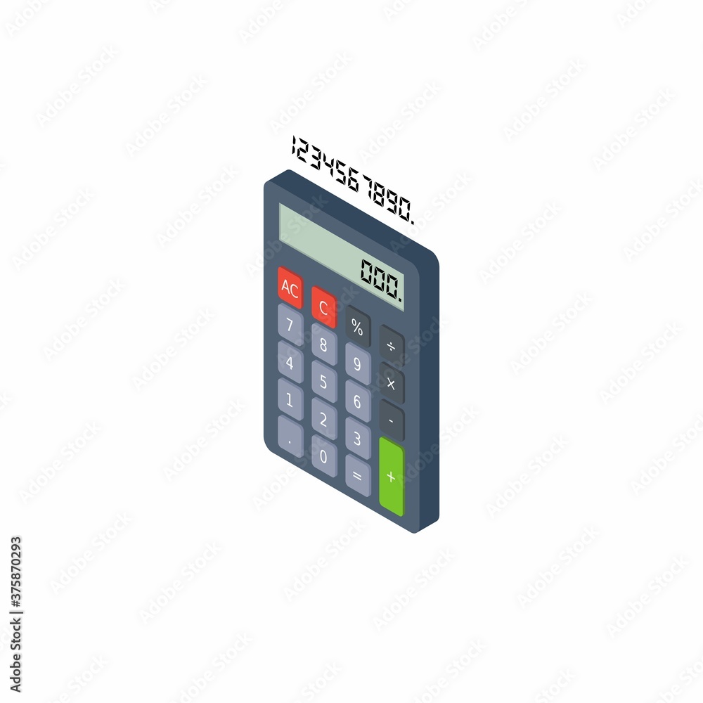 Calculator and Digital number left view White Background icon vector isometric. Calculator and Digital number left view White Background icon vector isometric.