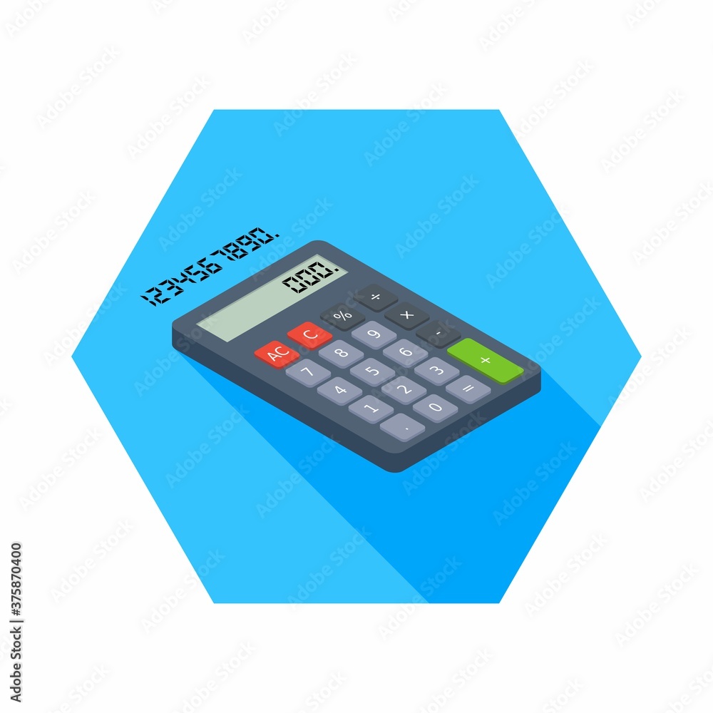 Calculator and Digital number right view icon vector isometric. Calculator and Digital number right view icon vector isometric.