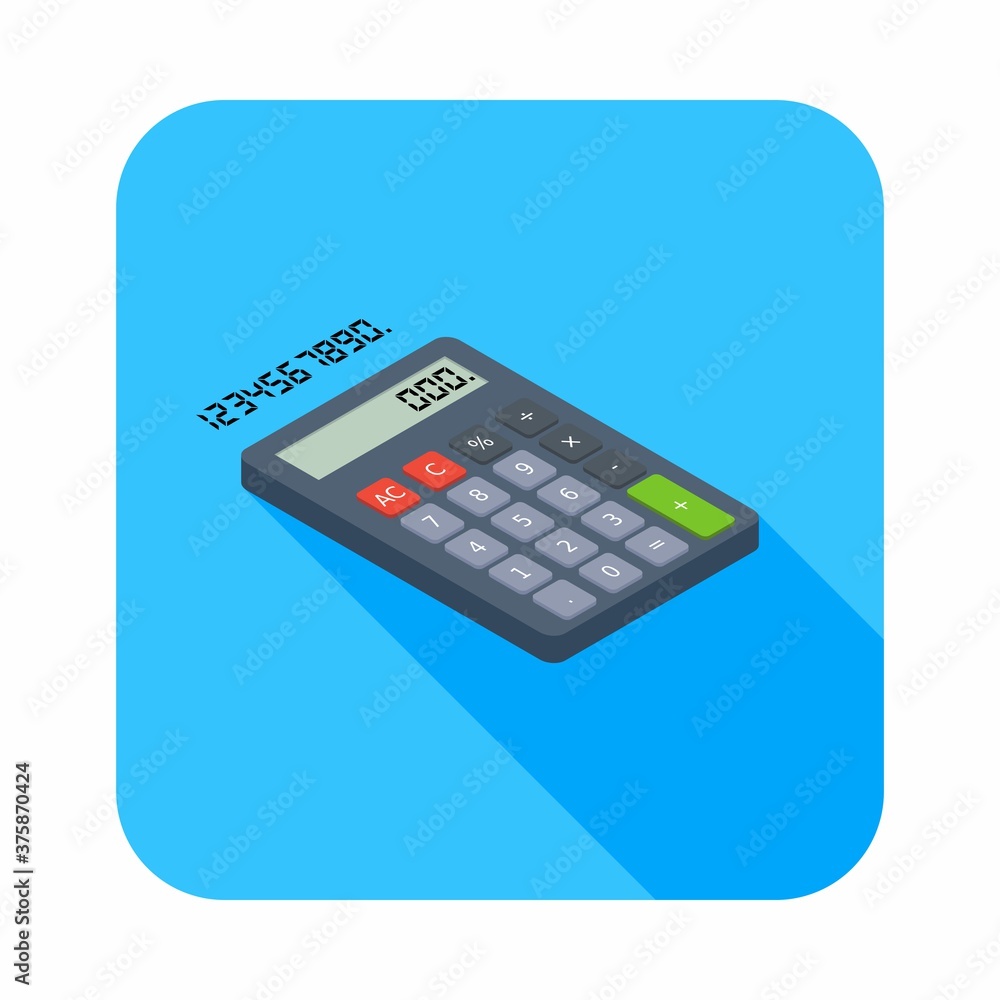 Calculator and Digital number right view icon vector isometric. Calculator and Digital number right view icon vector isometric.