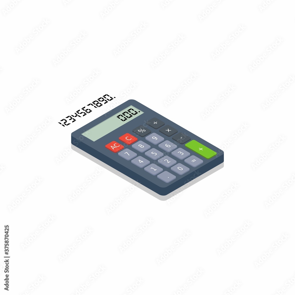 Calculator and Digital number right view Shadow icon vector isometric. Calculator and Digital number right view Shadow icon vector isometric.