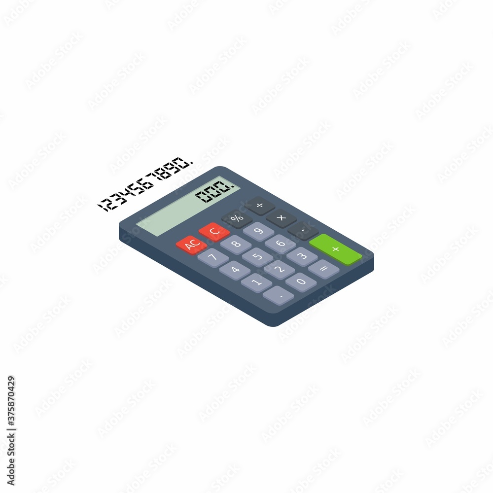 Calculator and Digital number right view White Background icon vector isometric. Calculator and Digital number right view White Background icon vector isometric.