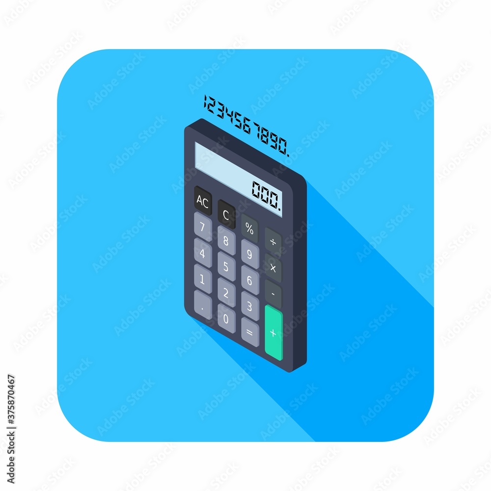 Calculator and Digital number left view icon vector isometric. Calculator and Digital number left view icon vector isometric.