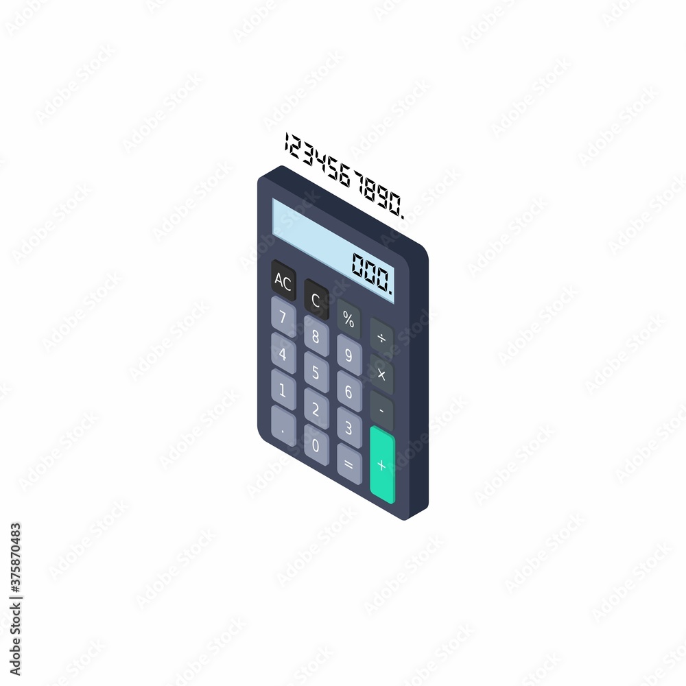 Calculator and Digital number left view White Background icon vector isometric. Calculator and Digital number left view White Background icon vector isometric.