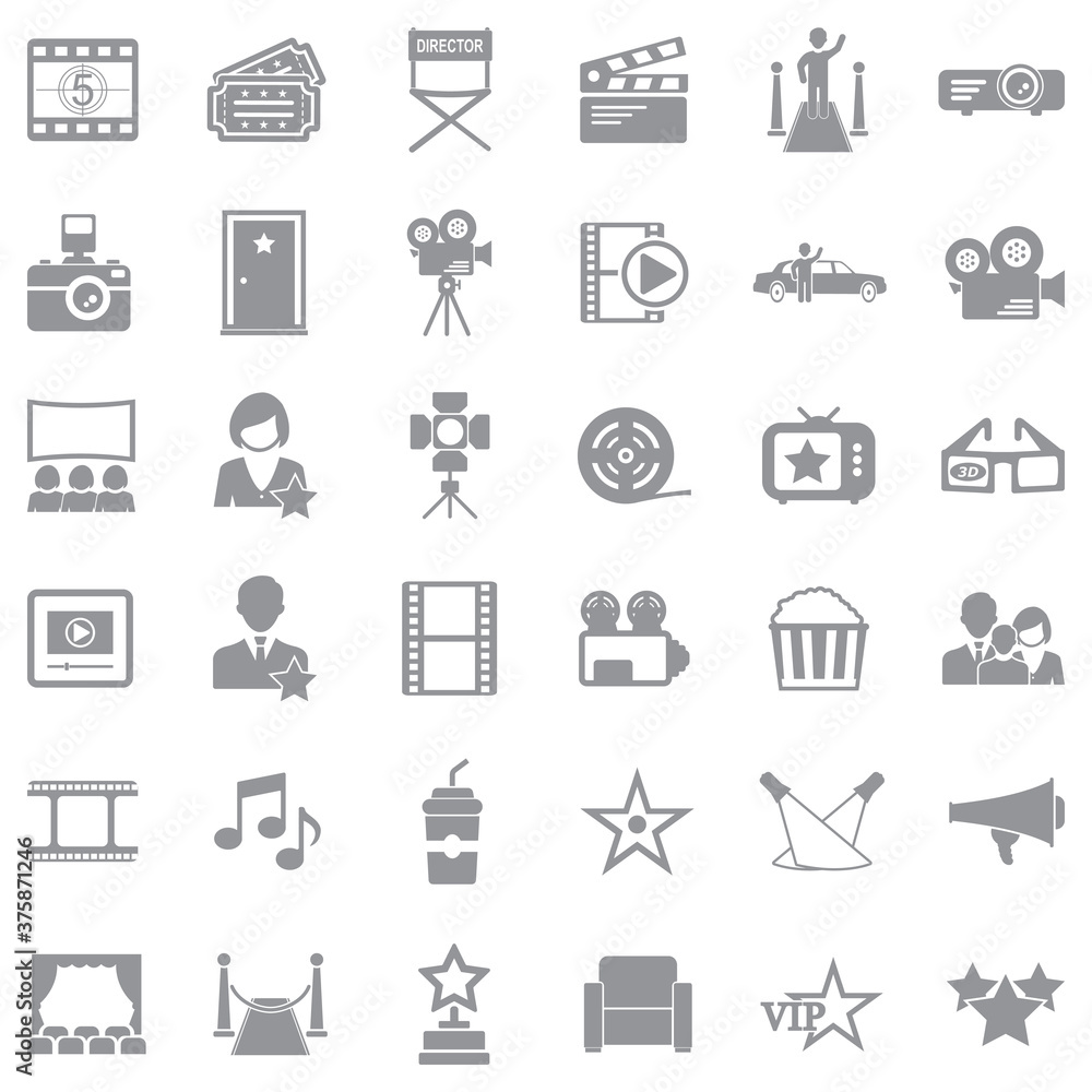 Cinema Icons. Gray Flat Design. Vector Illustration. Cinema Icons. Gray Flat Design. Vector Illustration.