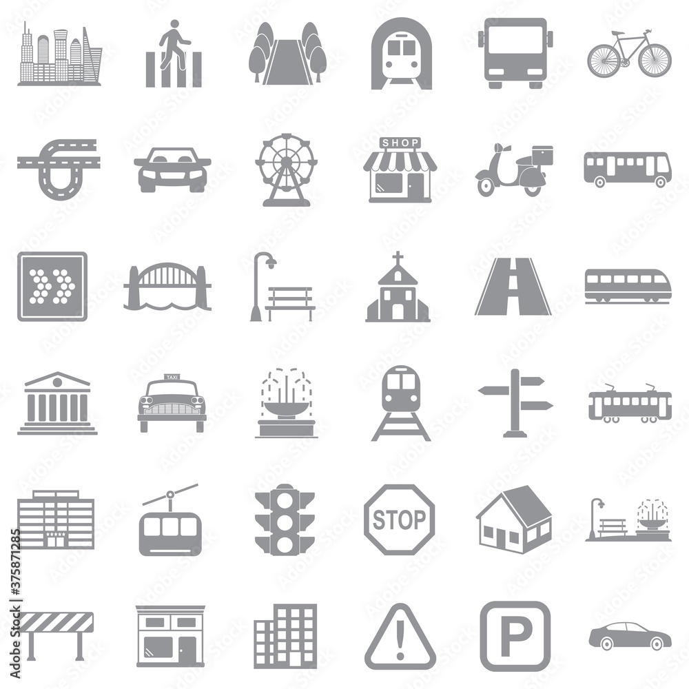 City Icons. Gray Flat Design. Vector Illustration. City Icons. Gray Flat Design. Vector Illustration.