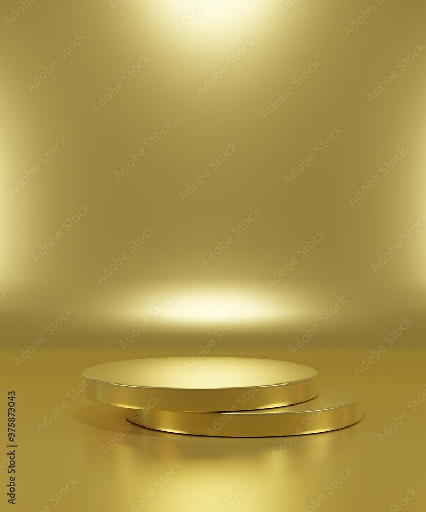 3d rendered with geometric step gold cylinder podium platform for cosmetic pedestal product presentation.Mock up design empty space. Abstract composition in background modern style 3d rendered with geometric step gold cylinder podium platform for cosmetic pedestal product presentation.Mock up design empty space. Abstract composition in background modern style