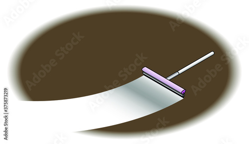 A window cleaning squeegee with a sponge and rubber drying blade. Cleaning a swathe through a pool of grime.