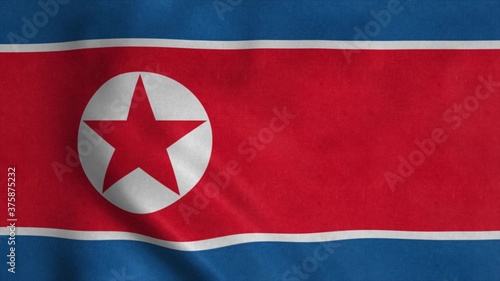 North Korea flag waving in the wind. National flag of North Korea. 3d illustration
