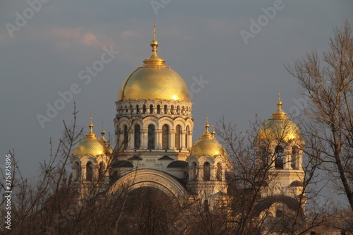 russian orthodox cathedral with golden domes