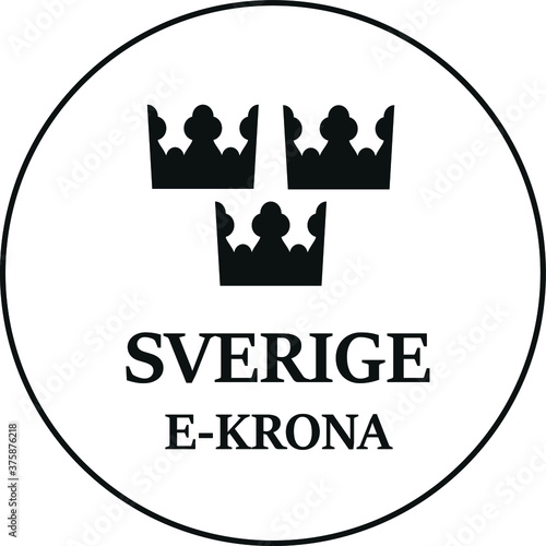 Swedish E-krona block chain currency vector symbol. Electronic money in Sweden.