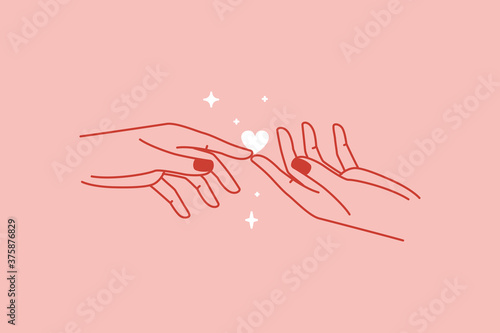 Vector abstract logo design template in simple linear style - hands gesture, love and friendship concepts - tattoo and sticker design element. Valentine's day greeting card in minimal style
