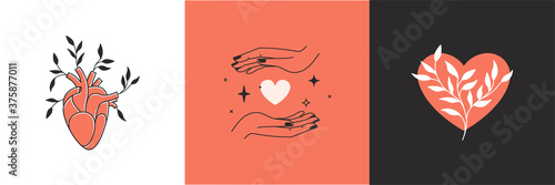 Vector abstract logo design template in simple linear style - hands gesture, love and friendship concepts - tattoo and sticker design element. Valentine's day greeting card in minimal style