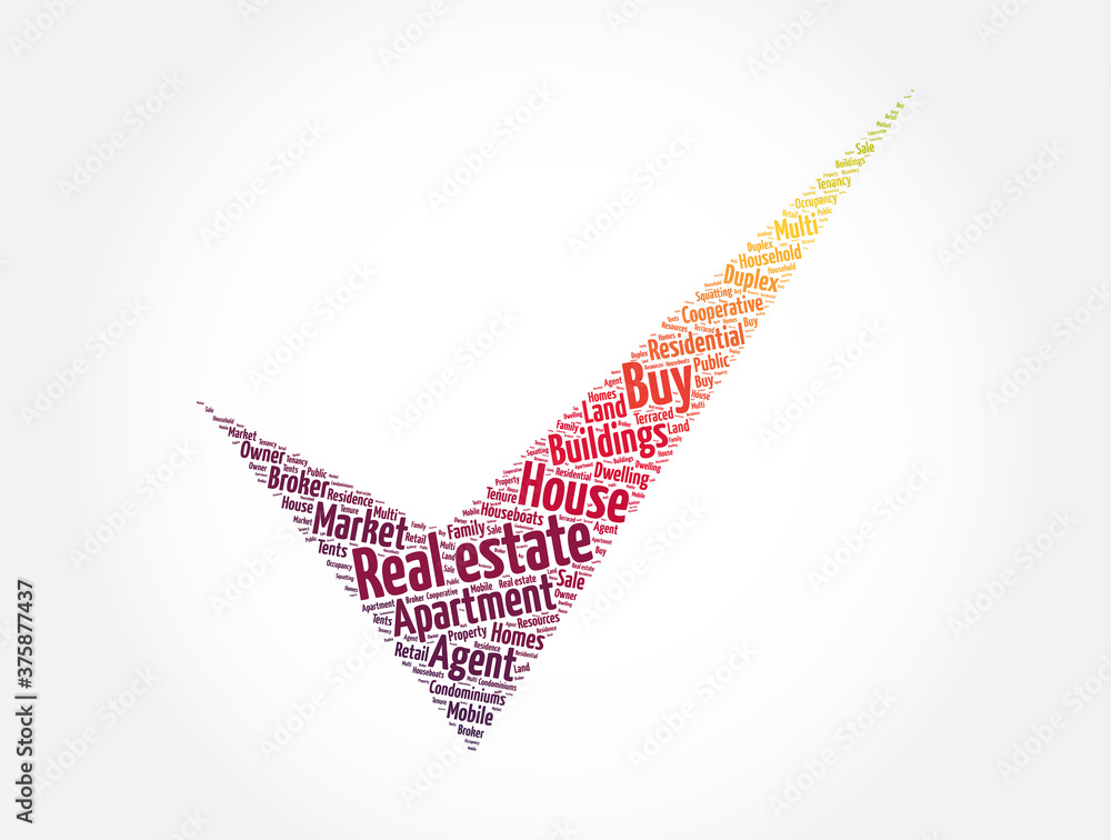 Real estate check mark word cloud collage, business concept background Real estate check mark word cloud collage, business concept background