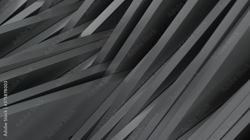 Obraz premium Black metal panels of rectangular shape. Random chaotic position. Abstract composition. 3d rendering