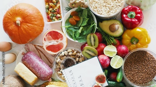 Balanced diet healthy food, Organic products for healthy nutrition, 4K