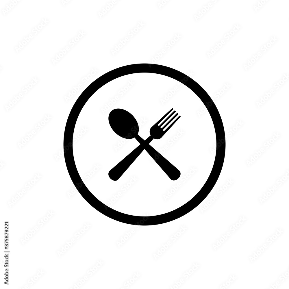 spoon, fork, knife & plate icon vector symbol of restaurant isolated illustration white background spoon, fork, knife & plate icon vector symbol of restaurant isolated illustration white background