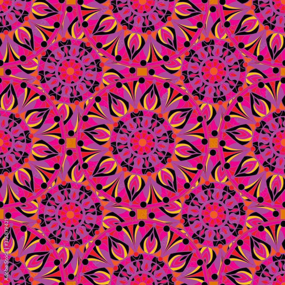 Seamless repeating pattern of colored mandalas Seamless repeating pattern of colored mandalas
