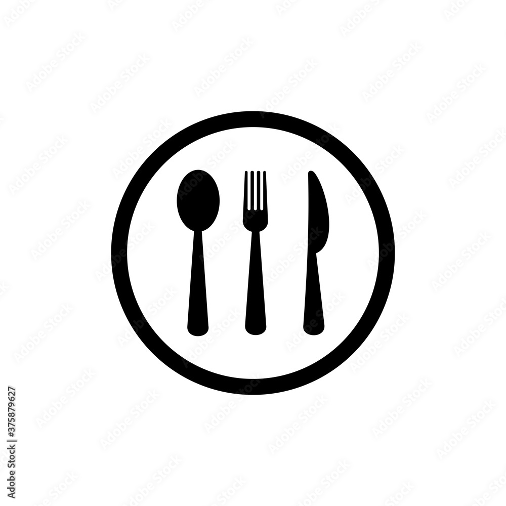 spoon, fork, knife & plate icon vector symbol of restaurant isolated illustration white background spoon, fork, knife & plate icon vector symbol of restaurant isolated illustration white background