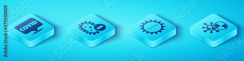 Set Isometric Corona virus covid-19 on location, Negative virus, Shield protecting from virus and Corona virus covid-19 icon. Vector.