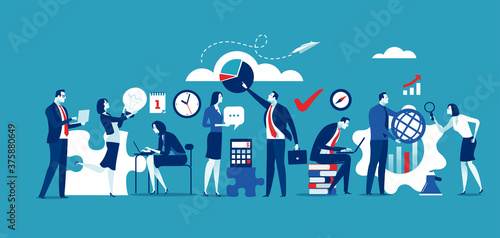 Team cooperation concept. Large group wide format. Business vector illustration. .