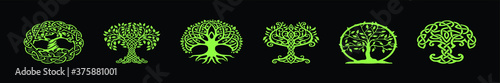 set of tree with roots in various models design template for logo and more isolated on black