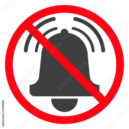 Forbidden sign with bell icon isolated on white background. Bell is prohibited vector illustration. Ringing bell is not allowed image.