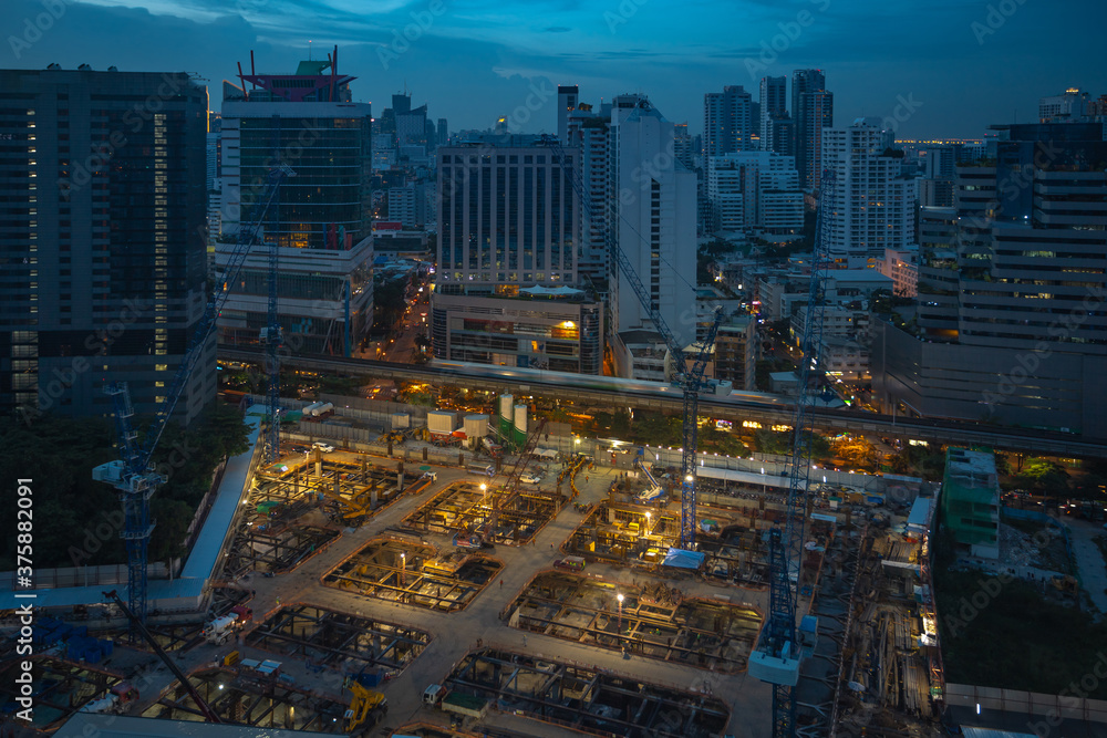 Fototapeta premium construction site at Sukhumvit road in bangkok Thailand.