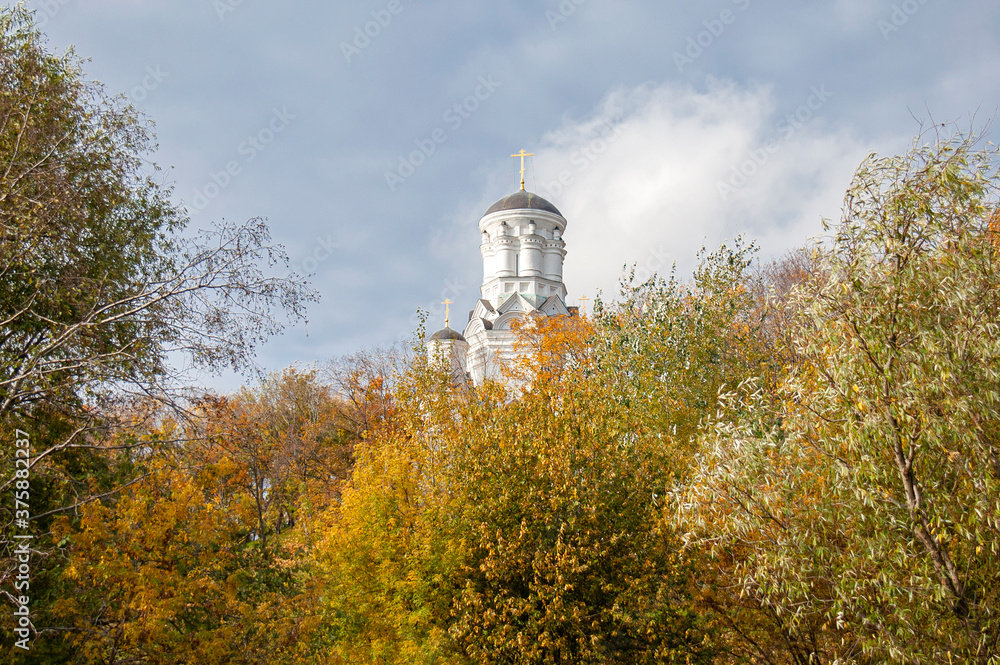 Autumn view of the Church of the Beheading of the Head of John the Baptist in Diakovo, Kolomenskoye Park, Moscow, Russia
