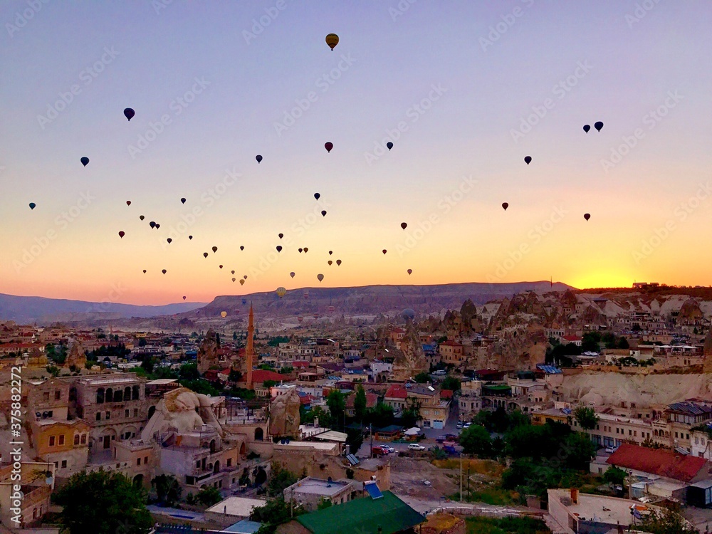 sunrise over cappadocia - obrazy, fototapety, plakaty 