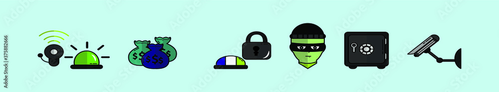 Simple set of crime icon set. isolated on blue