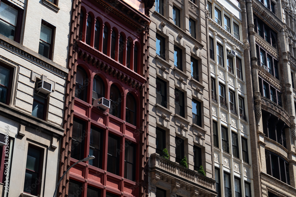 Row of Beautiful Old Residential Buildings in NoHo of New York City