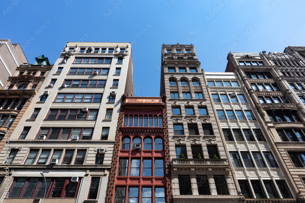 Row of Beautiful Old Residential Buildings in NoHo of New York City