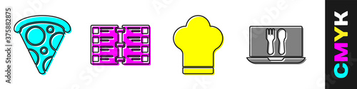 Set Slice of pizza, Restaurant cafe menu, Chef hat and Online ordering and delivery icon. Vector.