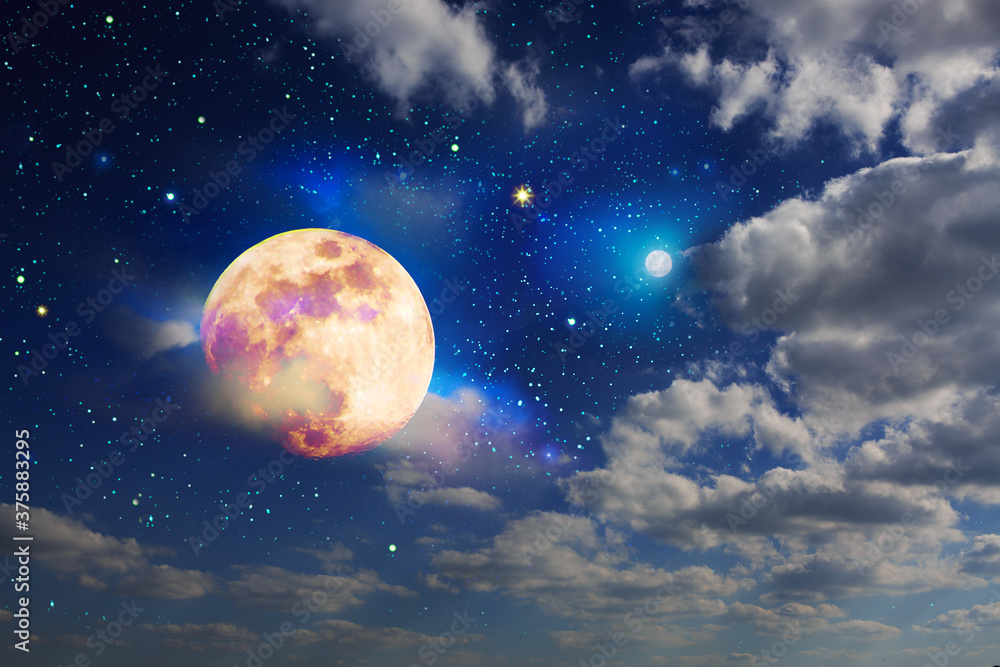 Full Moon with Stars at Dark Night Sky . Stock Image - Image of