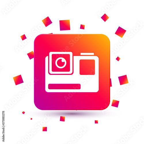 White Action extreme camera icon isolated on white background. Video camera equipment for filming extreme sports. Square color button. Vector Illustration.