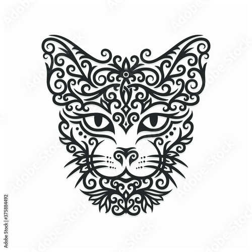 hand drawn cat illustration with dayak ornament (ID: 375884492)