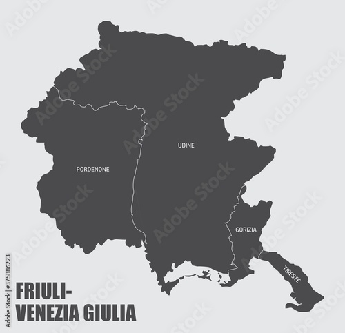 The Friuli-Venezia Giulia region map divided in provinces with labels, Italy