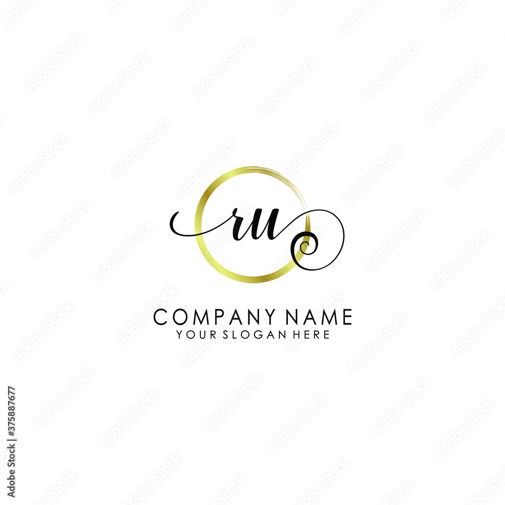 RU Initial handwriting logo template vector RU Initial handwriting logo template vector