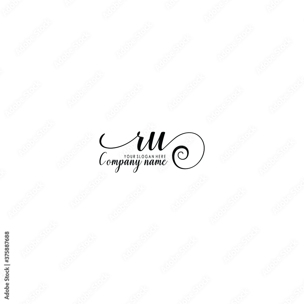 RU Initial handwriting logo template vector