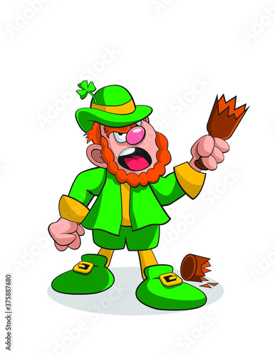 St. Patrick’s Day angry leprechaun with beer bottle