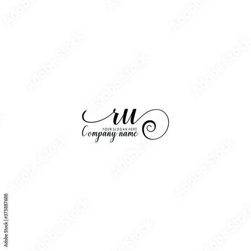 RU Initial handwriting logo template vector