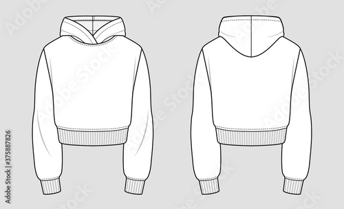 Cropped Hoodie. Technical sketch of clothes. Fashion vector illustration